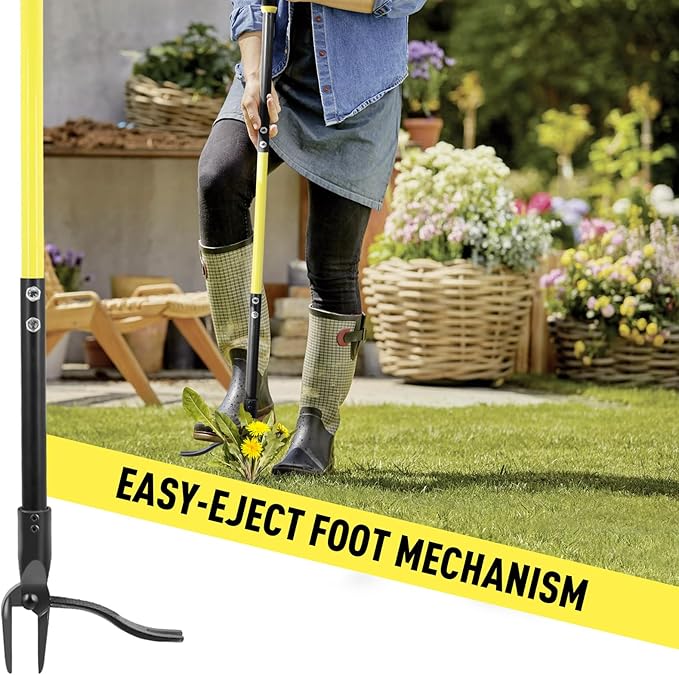 Jardineer Weed Puller Tool Stand Up Heavy Duty, 45" Weed Remover Tool with Long Handle and 4-Claw Steel Head, Manual Weeding Tool for Garden Lawn Yard, Easily Remove Weeds Without Bending