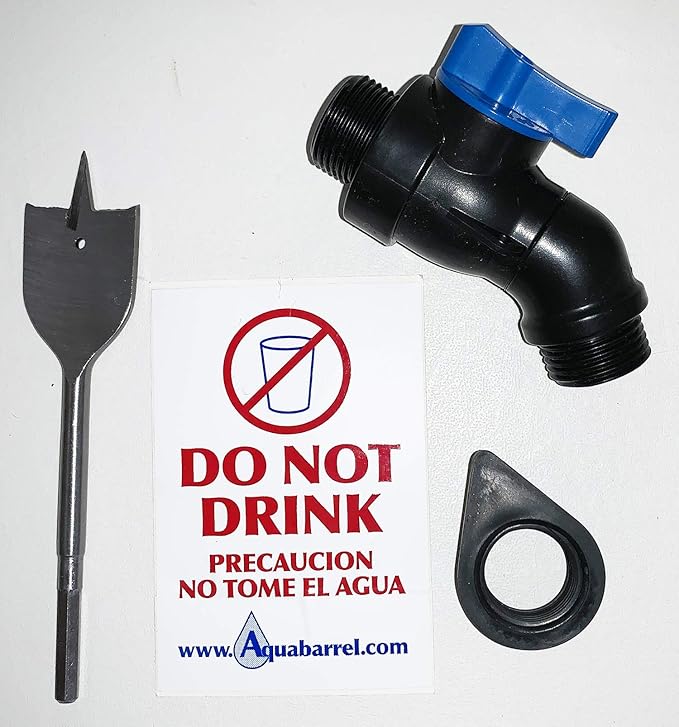 Shut Off Valve with Rubber Gasket for Rain Barrel: EarthMinded, EarthMark (Hi-Flow Elbow with Drill Bit)