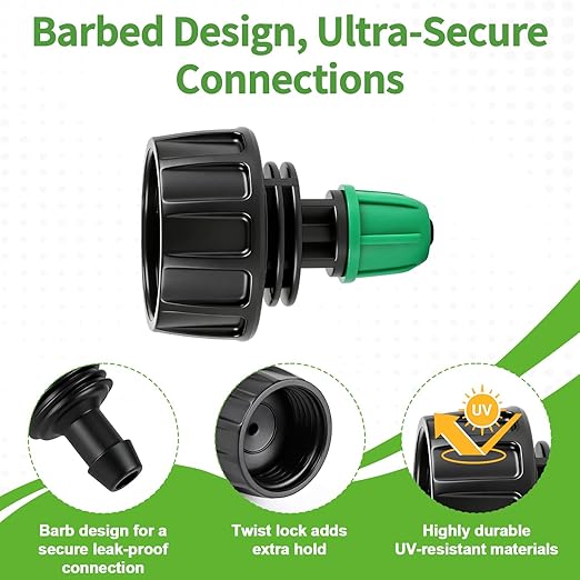 RedChili 8 Pcs 3/4" Garden Hose Adapter to 1/4" Drip Irrigation Tubing Fittings, 3/4 Inch FHT to 1/4 Inch Drip Tube Barbed Locked Nut Connectors Female Faucet to 1/4" Water Line Adapters(Green)