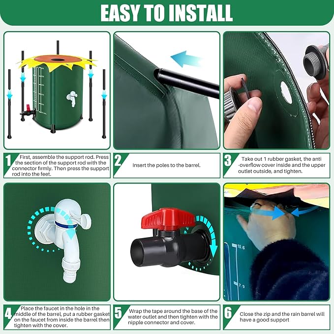 53 Gallon Collapsible Rain Barrel, Rain Water Collection Barrel with 1000D Oxford Cloth, Portable Rainwater Collection System with Spigot and Overflow Kit