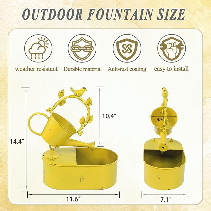 Metal Solar Water Fountain with Backup Battery,Solar Powered Water Fountain Outdoor,Solar Fountain Bird Bath for Garden, Patio & Yard Decor,Working at Night for at Least 6 Hours