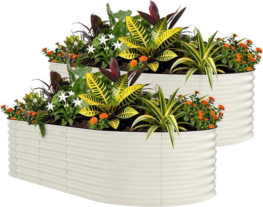 2 Pcs Raised Garden Beds Outdoor 8x4x2 ft - Galvanized Steel Planter Box for Vegetables, Flowers, Rust-Resistant Garden Box, Easy Assembly Raised Beds, Durable Planters for Outdoor Plants, Beige