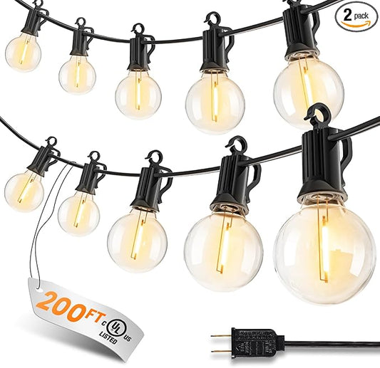 Outdoor String Patio Lights, 200FT 100 LED Patio Lights Waterproof, Connectable Shatterproof Hanging Outside String Light for Backyard, Porch, Deck, Balcony, Garden, House Decor, 2200K