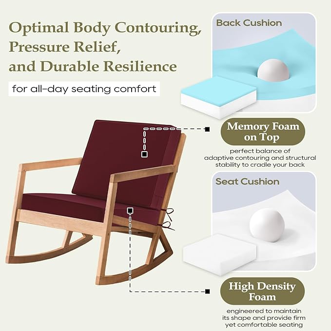 Wellsin Outdoor Deep Seat Patio Cushions, 22 x 22 Waterproof & 3-Year Fade Resistant Outdoor Cushions with Removable Covers,Ties and Handle for Chair, Sofa, Couch, Burgundy