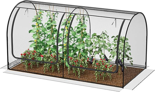 SPECILITE 98x49x49in Garden Plant Netting Mesh Cover for Raised Bed with Roll-up Zipper Door for Vegetables Fruits, Large Tunnel Gardening Net, Black