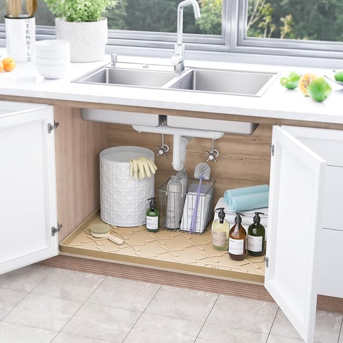 SIKADEER Waterproof Under Sink Mat 22" x 22" Silicone Mat Cabinet Protector | Heavy Duty Kitchen Cabinet Liner, Easy Press Drain, Home Essentials for Pet Feeding, Boots, Bathroom, Organizers & Storage