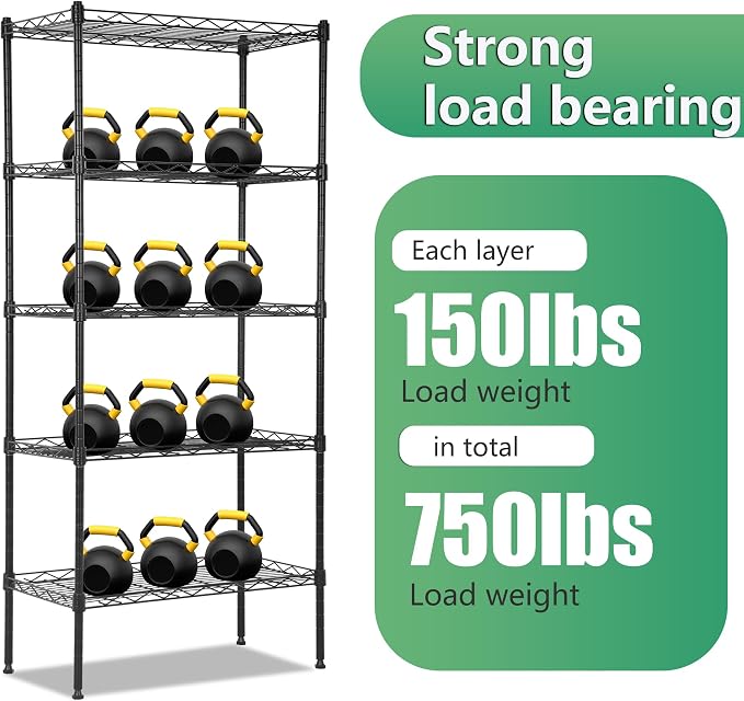 BestOffice | 5-Tier Wire Shelf | 22" x 12" x 48" | Black