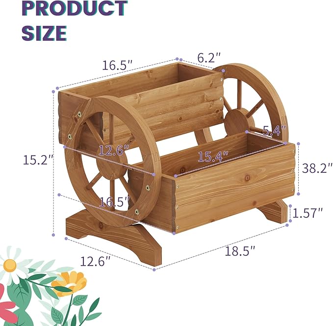 Wooden Wagon Planter Box, Standing Garden Planter, Decorative Outdoor Container,Coffee