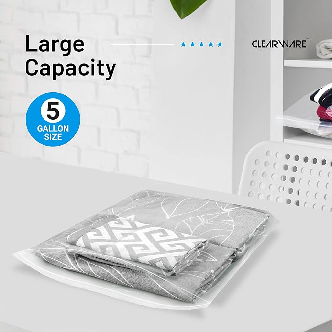 12 Large Storage Bags With Zipper Top - 5 Gallon Bags 18" x 24", Extra Large Plastic for Clothes, Travel, Moving, Large Reusable freezer bags, BPA-Free, 2-mil Thick