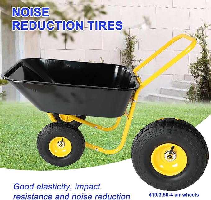 Two-Wheeled Barrow, Garden Cart, 10-Inch Pneumatic Wheels (Yellow + Black) Yellow+Black High Load Bearing Stability Garden, Warehouse Use