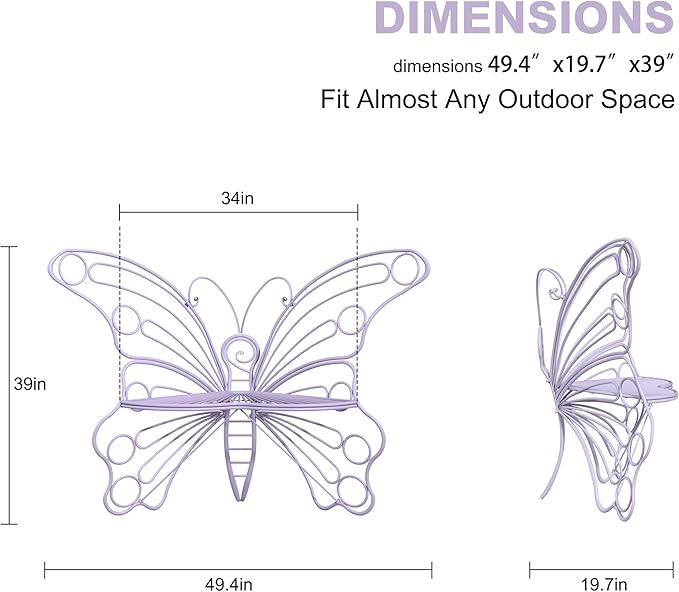 DIBRATY 50 Inches Outdoor Bench, Garden Bench with Sturdy Iron Metal Frame, Pretty Butterfly Bench Front Porch Bench for Porch,Lawn,Garden,Yard