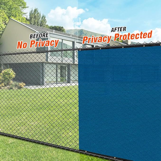 iCover 5x25ft Privacy Screen Fence, Outdoor Fencing Panels, Garden Windscreen Mesh Shade Sail Net Barrier, Include Reinforced Bindings and Brass Grommets Cable Zip Ties, Blue