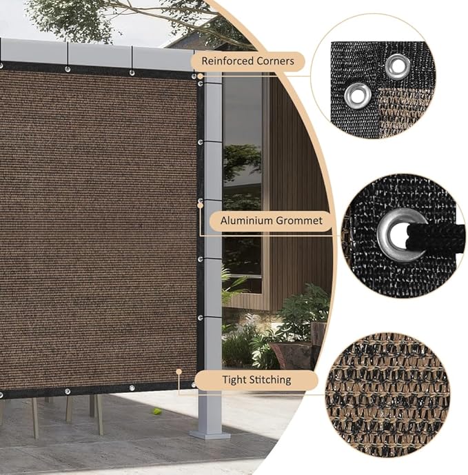 90% Shade Cloth with Grommets, 10 x 10 FT Sun Shade Tarp Pergola Shade Cover Canopy, UV Block Privacy Sun Screen for Outdoor, Patio, Garden, Porch and Deck, Mocha