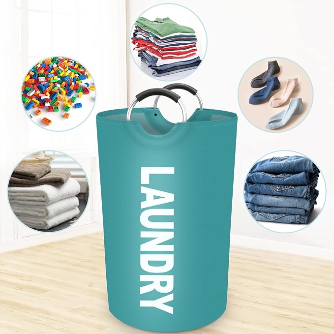 75L Large Laundry Basket, Dirty Clothes Waterproof Laundry Hamper, Green | Collapsible Laundry Basket with Foam Protected Aluminum Handles for Laundry Dorm Family, Black Dirty Clothes Hamper