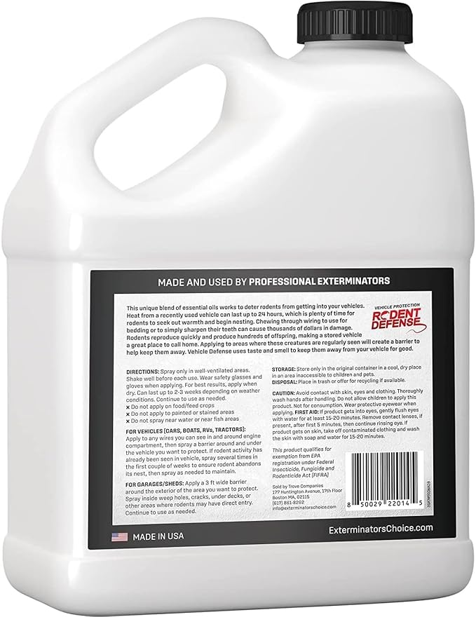Exterminators Choice Mice & Rat Protection Spray - 128 Fl Oz Vehicle Protection & Outdoor Mouse Control - Natural Peppermint Formula & Peppermint Oil - Easy Application & Gallon Spray