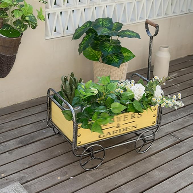 Garden Cart, Metal Wheelbarrow, Retro and Old Design, Garden Wheelbarrow Cart, 4 Wheels Utility Wheelbarrow, for Yard, Farm, Beach, Lawn, Outdoor(Blue)