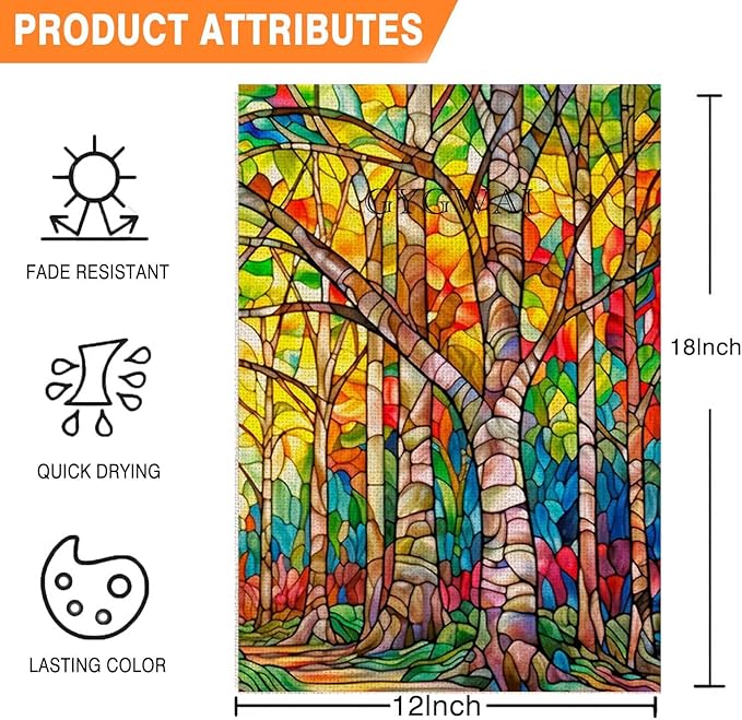 Fall Trees Garden Flag Glass Style 12x18 Inch Double Sided Small Burlap Autumn Seasonal Holiday Decoration for Outside Yard