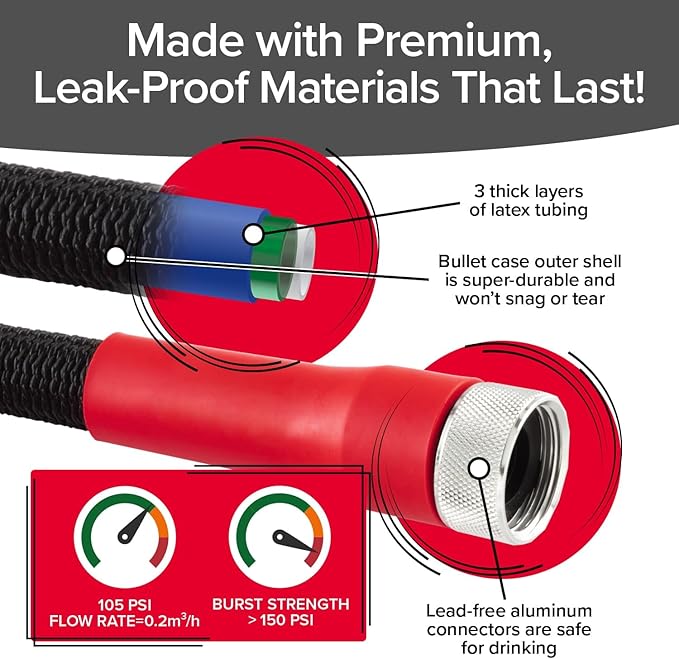 Pocket Hose 25 FT Silver Bullet 2.0 Expandable Garden Hose w/Turbo Shot Nozzle, AS SEEN ON TV, Lead-Free, Solid Aluminum Connectors, Easy On/Off Valve, Kink-Free, Leak-Proof