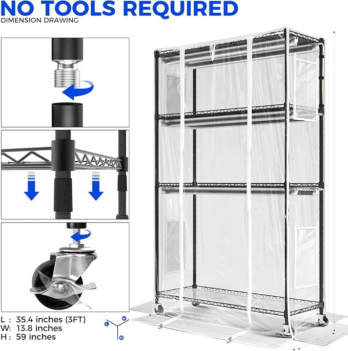 Barrina CX5Z Indoor Greenhouse with Grow Light, 180W, 4-Tier 35.4x13.8x59IN | Full Spectrum T8 Plant Lights, Portable Metal Plant Stand Tent, Timer, Thermometer for Seed Starting