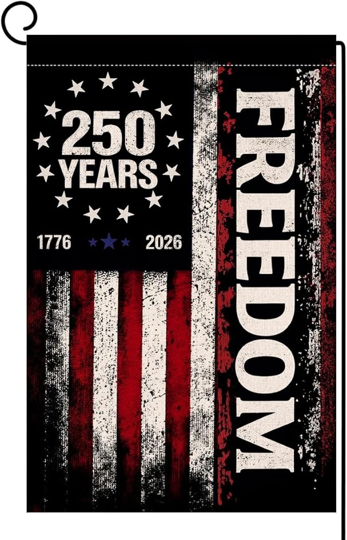 BLKWHT 250 Years America Garden Flag 12x18 Vertical Double Sided USA 250th Anniversary Freedom Banner 4th of July Patriotic Outside Decorations Burlap Yard Flag BW867