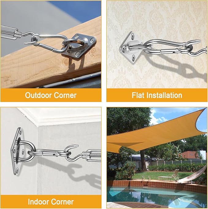 Duerer Sun Shade Sail Hardware Kit 80pcs for Rectangle Triangle Sun Shade Sails Canopy Installation 304 Stainless Steel Accessories Set for Outdoor Garden Patio (4 * 6inch M6 Turnbuckles)