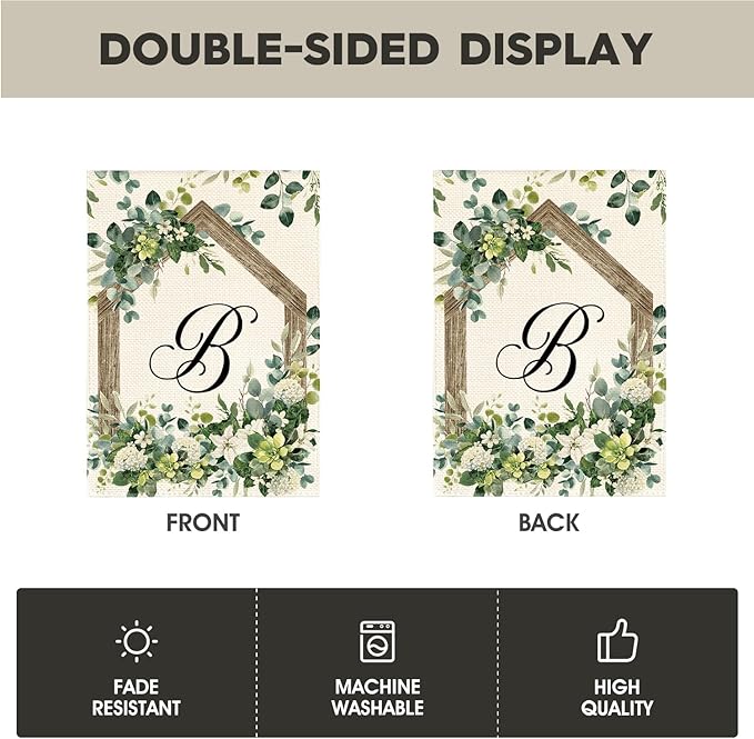 AVOIN colorlife Initial Letter B Monogram House Flag 28x40 Inch Double Sided Outside, Spring Floral Family Last Name Yard Decoration