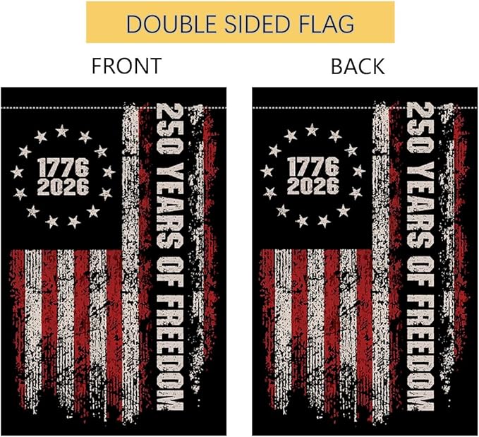 BLKWHT 250 Years America Garden Flag 12x18 Vertical Double Sided 1776-2026 USA 250th Anniversary Banner 4th of July Patriotic Freedom Outside Decorations Burlap Yard Flag BW863