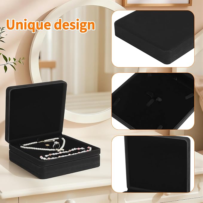 KUKUVR 2 Pcs Jewelry Set Gift Box, Large Velvet Jewelry Display Storage Box for Necklaces Bracelets Pearl Earring Rings, Necklace Keepsake Boxes for Women (Black)