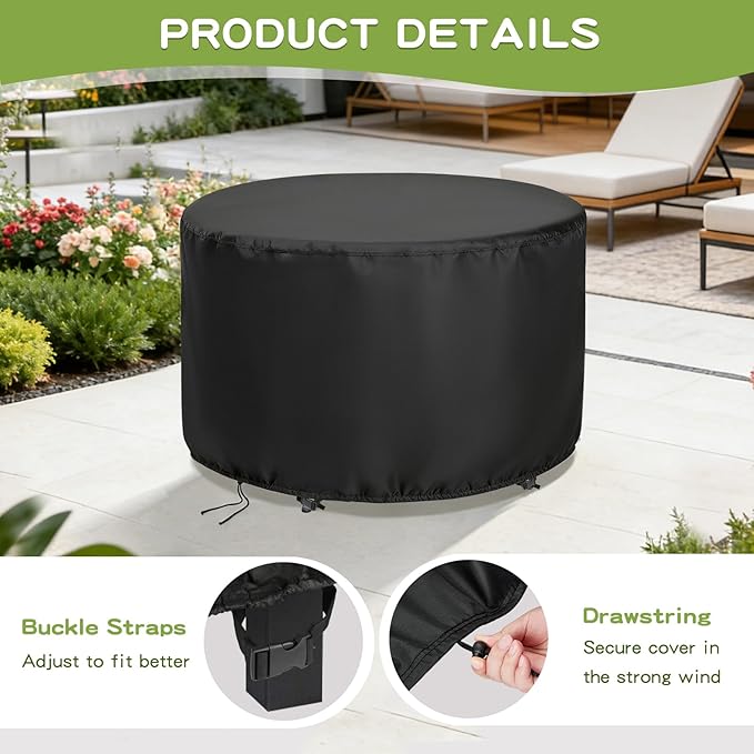 Round Patio Bar Height Table and Chair Cover 90 Inch, Outdoor Round Tall High Patio Table Cover for Patio Rounds Furniture, Patio Set Covers Waterproof Outdoor - 90 X 43 Inch, Black
