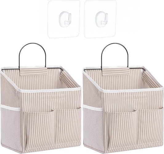 Wenqik 2 Pcs Wall Hanging Storage Bag with 2 Pockets Linen Storage