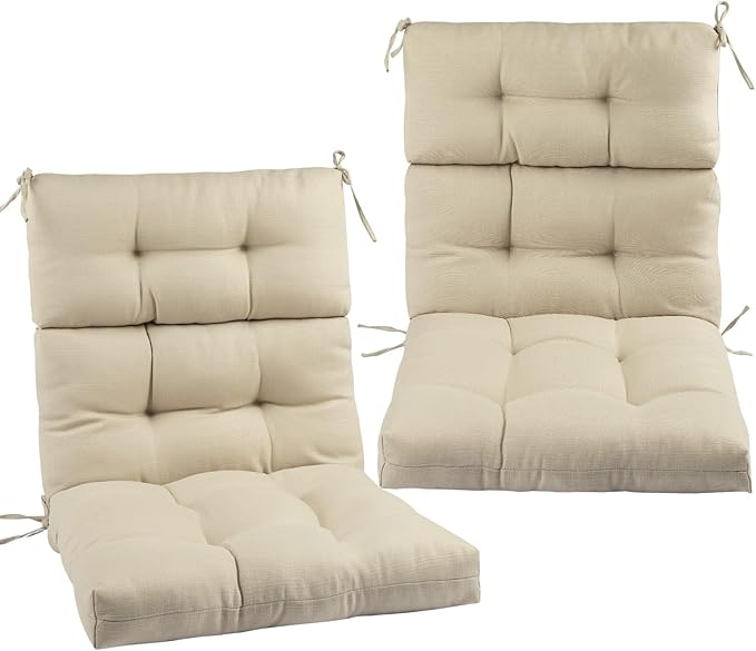 FUNHOME Outdoor High Back Chair Cushions Set of 2,Reversible Lawn Chair Cushion 44 x22 inch,Water Resistant Tufted Adirondack Chair Cushion,for Garden Rocking Chair,Patio Furniture(Antique Beige)