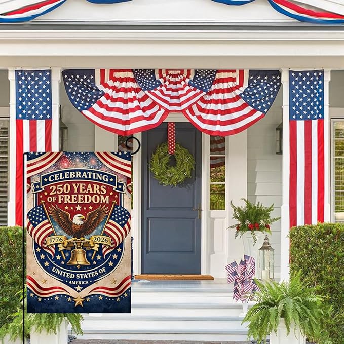 BLKWHT 250 Years America Garden Flag 12x18 Vertical Double Sided USA 250th Anniversary Freedom Eagle Banner Patriotic 4th of July Outside Decorations Burlap Yard Flag BW866
