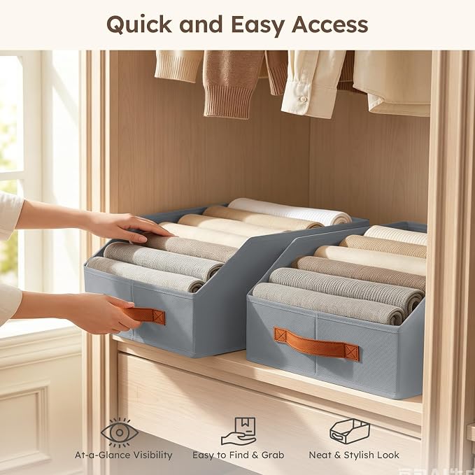 Homsorout Fabric Storage Bins for Organizing - 12 Pack Large Trapezoid Collapsible Storage Bins with Front Handle, Closet Organizers and Storage for Bedroom, Home Shelves, Small Spaces, Grey