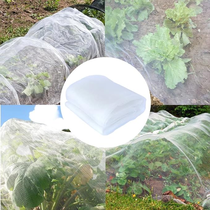 Agfabric Garden Netting 10'x50' Insect Pest Barrier Bird Netting for Garden Protection,Row Cover Mesh Netting for Vegetables Fruit Trees and Plants,White