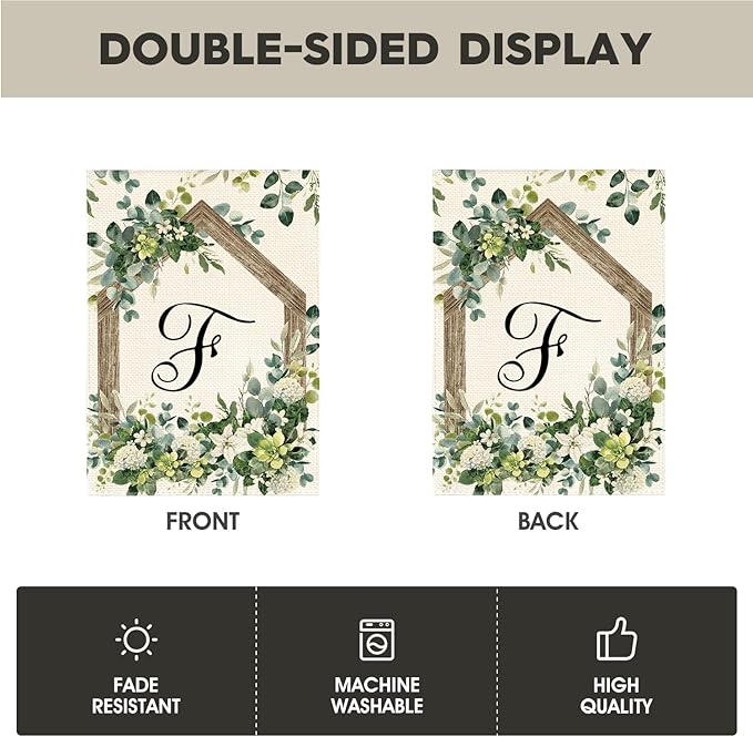 AVOIN colorlife Initial Letter F Monogram Garden Flag 12x18 Inch Double Sided Outside, Spring Floral Family Last Name Yard Decoration