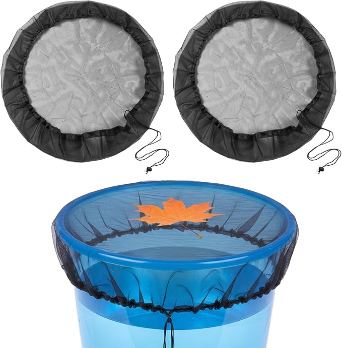 2 Pcs Mesh Cover for Rain Barrel Water Collection Buckets Netting with Drawstring Fine Mesh Water Barrel Cover Black Reusable Rain Bucket Filter Screen for Outdoor Garden Preventing Fallen Leaves 39"
