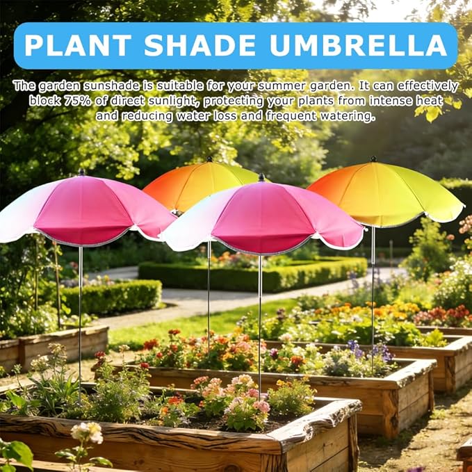 4 Pack Upgraded Plant Umbrellas for Outdoor Plants, 24.8" Larger Garden Plant Umbrella Shade with Adjustable Angle, 40" Higher Sun Shade for Plants, Potted Plant, Garden Beds