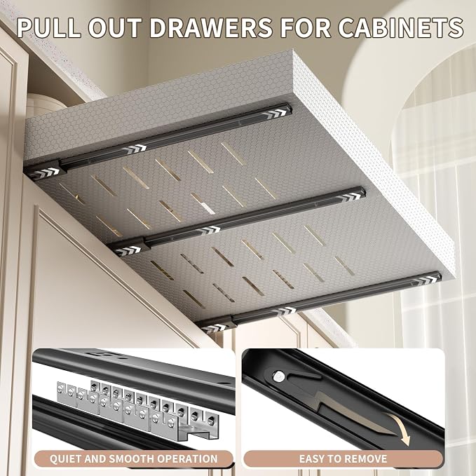 2Pack Pull Out Cabinet Organizer, Expandable 12.6“-20.47” White | Pull Out Drawers for Cabinet with Upgrade 3 Slide,No Drill Heavy Duty Sliding Drawers for Kitchen Cabinet,Pots, Pantry, Home