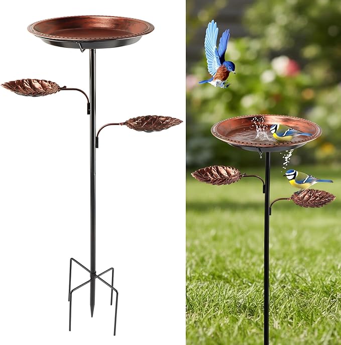 3 in 1 Metal Bird Bath for Outside, 35.43" Freestanding Birdbath with 5 Prong Stake Base, 12" Bowl, Vintage Bronze, Garden Patio Yard Decor