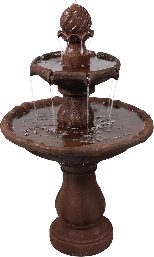 Sunnydaze 35" Solar 2-Tier Outdoor Water Fountain - Garden Water Feature with Battery Backup and Pump - Rust