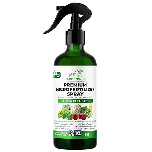 GARDENWISE Premium Microfertilizer Foliar Spray - Chelated Plant Nutrition Blend with Chelated Iron for Vegetables. Perfect for Hydroponics, Pots, and Open Soil. Ready to Use (16 OZ)