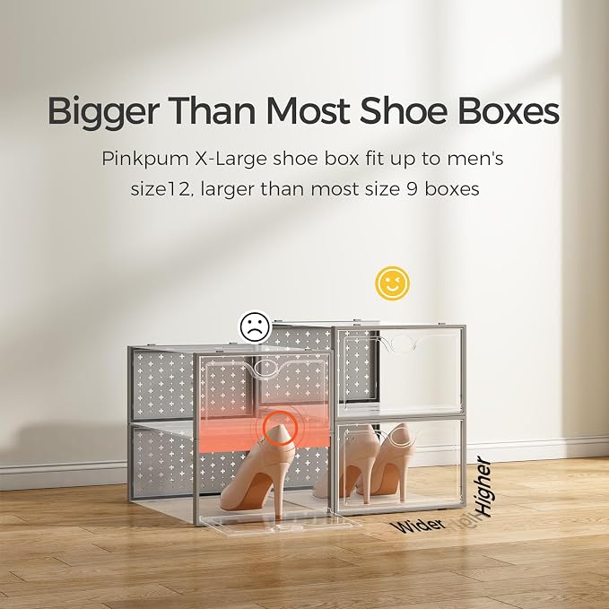 Pinkpum 15 Pack X-Large Shoe Storage Boxes, Shoe Organizer Clear Stackable
