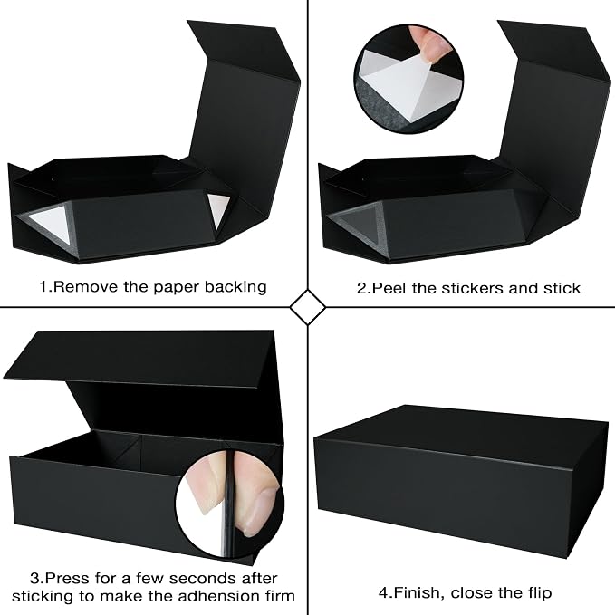 Aimyoo Galaxy Black Collapsible Gift Box with Magnetic Closure Lids 13.8x9x4.3 in, Bridesmaid Groomsmen Proposal Box, Large Rectangle Box for Present Graduation Storage 3 Pack