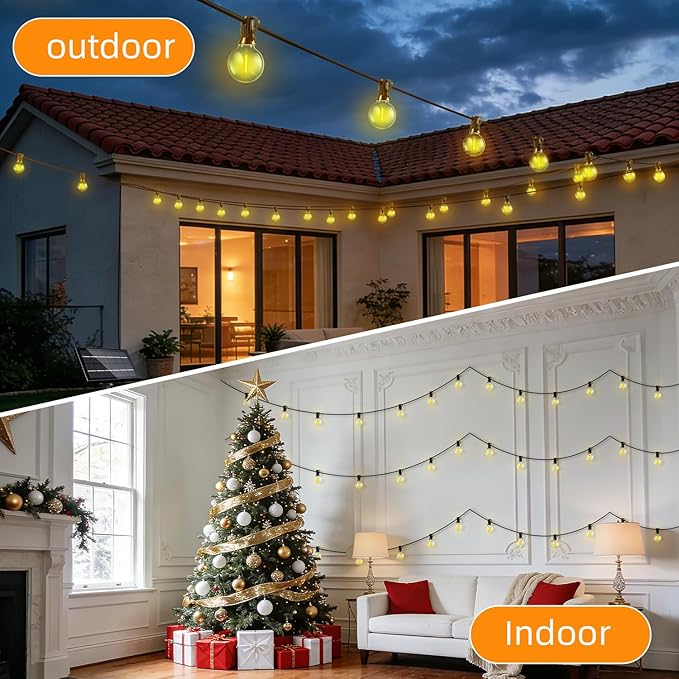 Solar Lights Outdoor Waterproof: G40 45M 150FT Shatterproof Bulbs Patio Lights - Solar Powered 3 Light Modes Solar Light - Camping Backyard Garden Deck Outside Yard