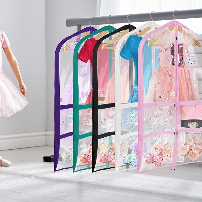 Univivi 40 Inch Dance Costume Garment Bags for Dancers, Clear Black, 6 Pack