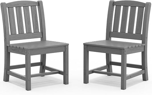 SERWALL Outdoor Dining Chairs Set of 2, All-Weather HDPE Patio Armless Chairs, Grey