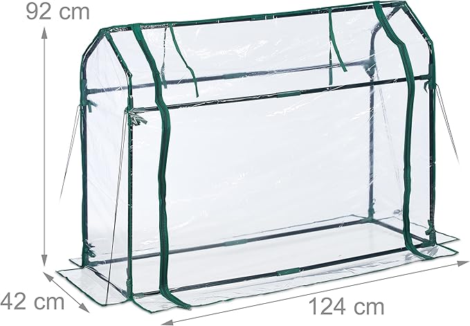 Relaxdays PVC Film Greenhouse, Roll-Up Door, H x W x D: 92 x 124 x 42 cm, Cold Frame with Plug-in System, Transparent