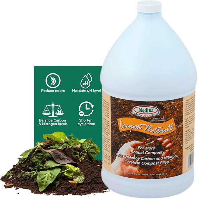 Medina Compost Nutrients - Compost Activator & Accelerator for Soil Improvement with Composting Cultures; Balances Elements, Maintains pH – Ideal for Garden Compost. 1 Quart Treats up to 250 lbs.