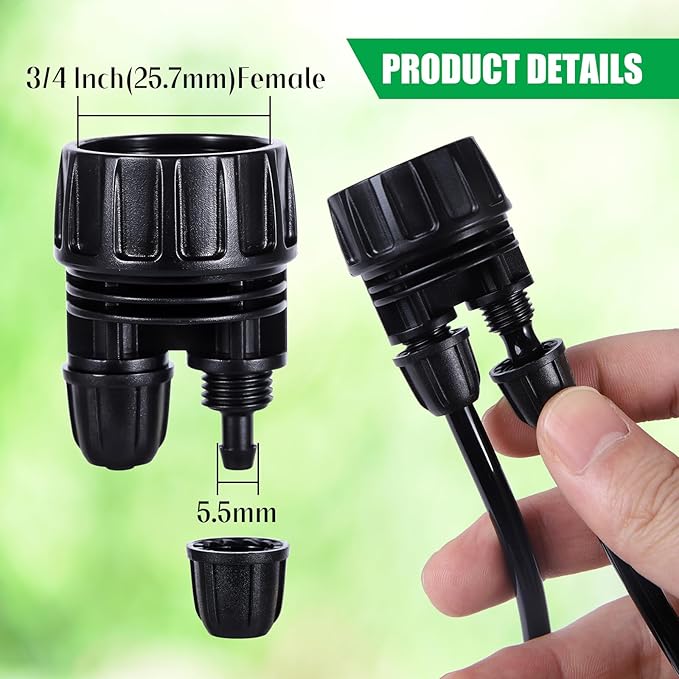 3/4'' to1/4'' Irrigation Hose Adapter, Drip Line to Faucet 3/4"Faucet Adapter to1/4" Irrigation tubing Drip Irrigation Hose Adapters, Garden Hose to 1/4 Tubing Adapter for Irrigation System