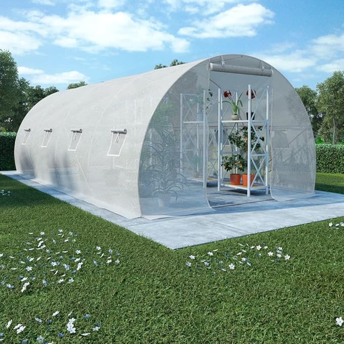 vidaXL Greenhouse White PE mesh Fabric, Galvanized Steel 194ft²
